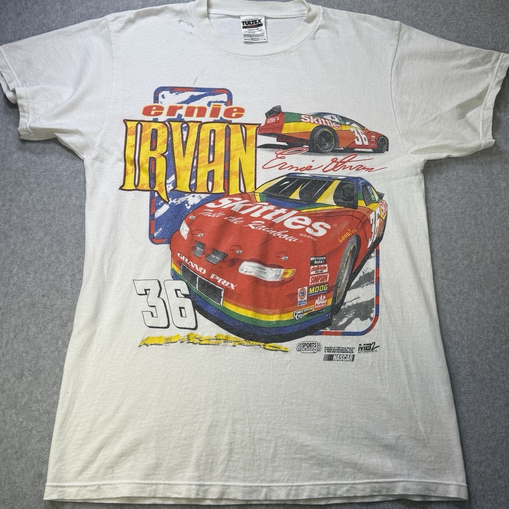 Vintage 90s Ernie Irvan NASCAR Skittles #36 Racing T-Shirt Tultex M